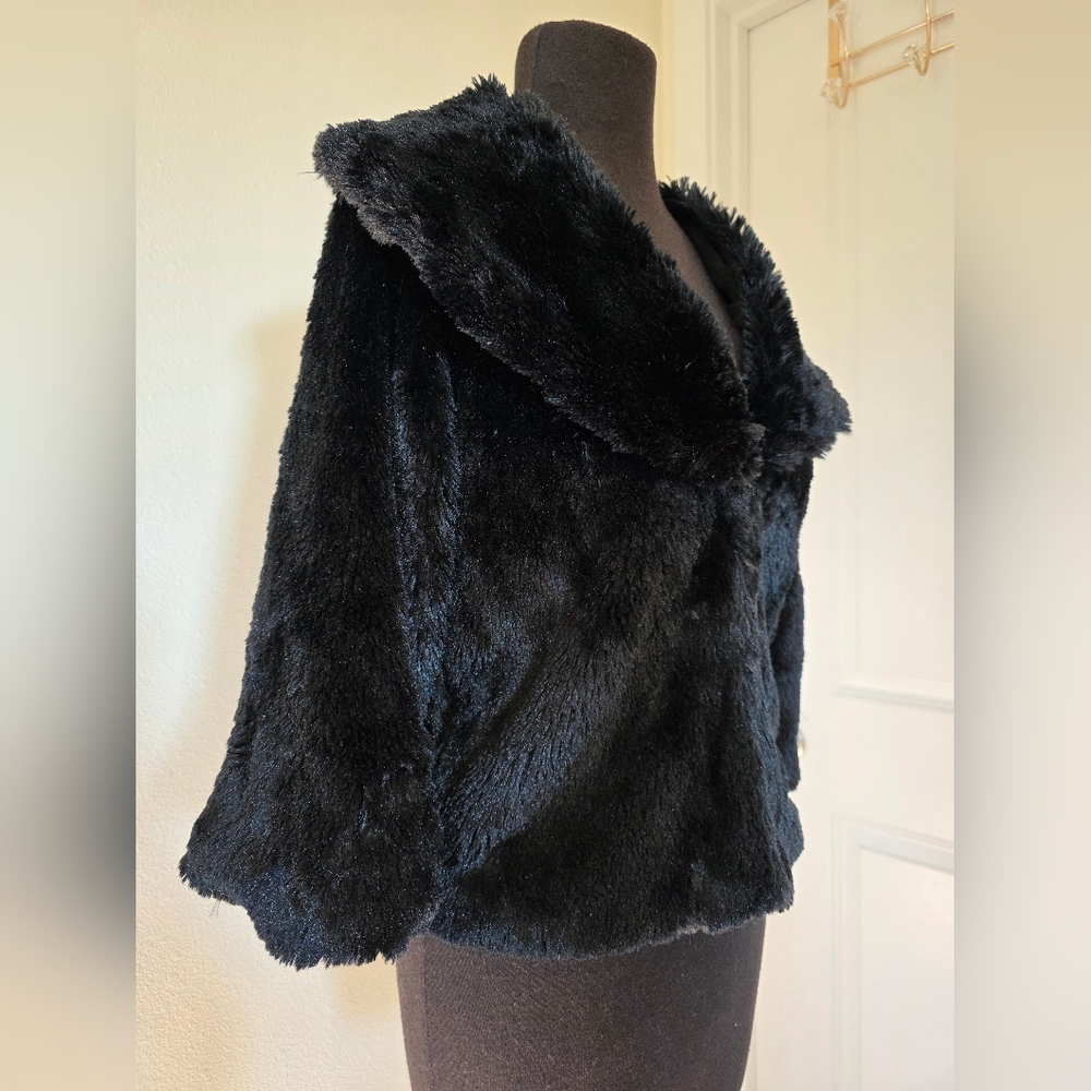 Ladies Faux Fur Lined Bolero Jacket Black Size S vintage glam whimsigoth - Picture 2 of 4
